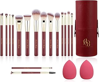 Travel Makeup Brush Set with 16 Vegan Brushes and 2 Sponges