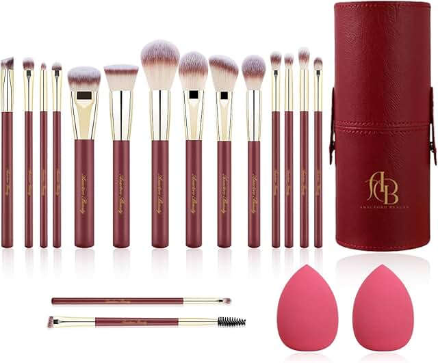 Travel Makeup Brush Set with 16 Vegan Brushes and 2 Sponges