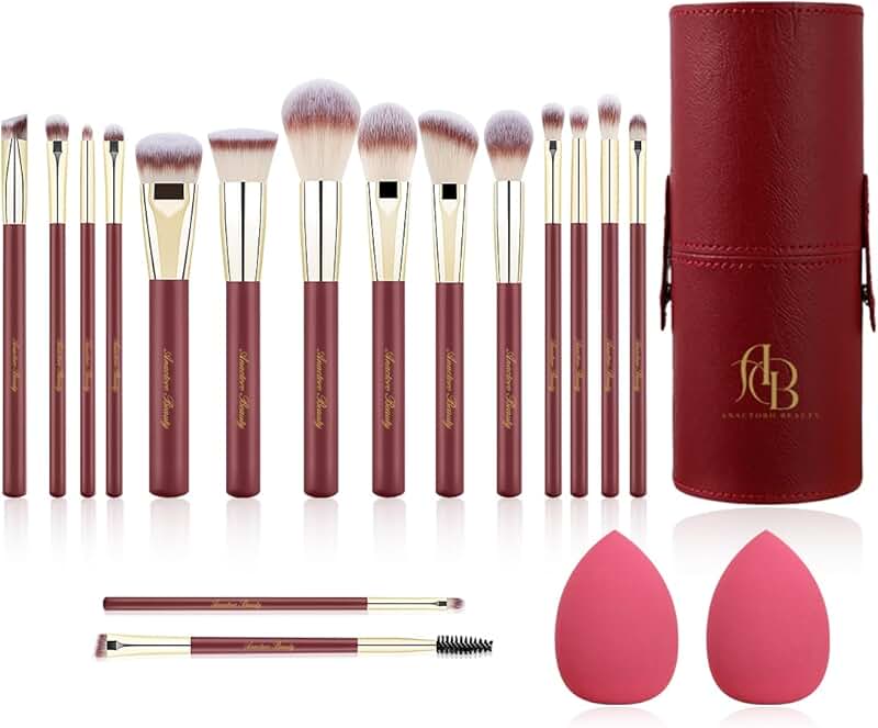 Travel Makeup Brush Set with 16 Vegan Brushes and 2 Sponges