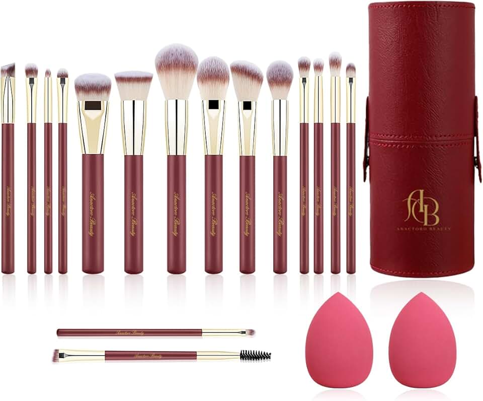 Travel Makeup Brush Set with 16 Vegan Brushes and 2 Sponges