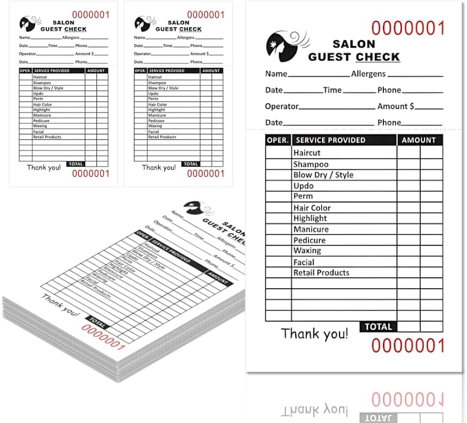 Set of 12 salon guest check books, 3x5.1 inches