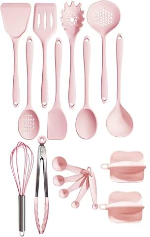Pink 18-Piece Silicone Kitchen Utensil Set