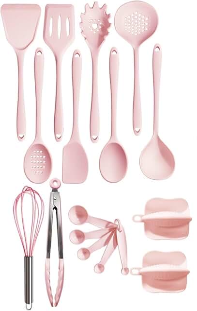 Pink 18-Piece Silicone Kitchen Utensil Set