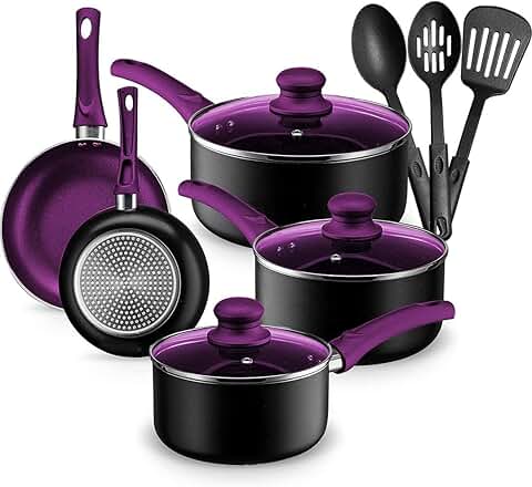 11-Piece Nonstick Aluminum Cookware Set in Purple