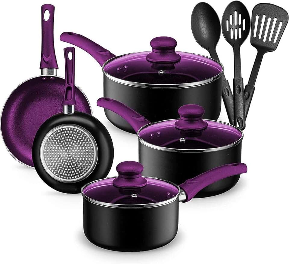 11-Piece Nonstick Aluminum Cookware Set in Purple