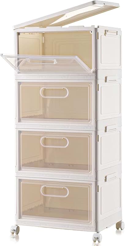 Four-Tier Clear Stackable Storage Bins with Lids
