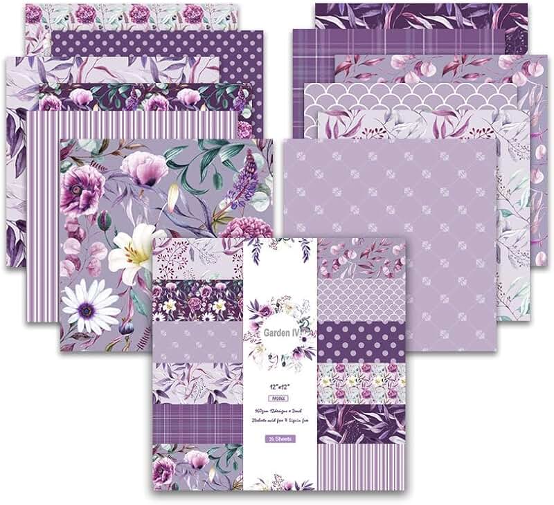 Purple 12x12 Card Paper, 24 Sheets for Crafts