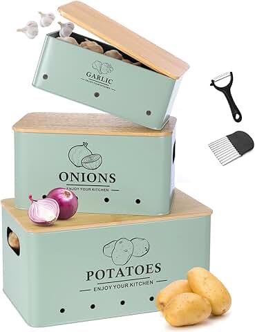 Set of 3 Vegetable Storage Containers with Wooden Lids