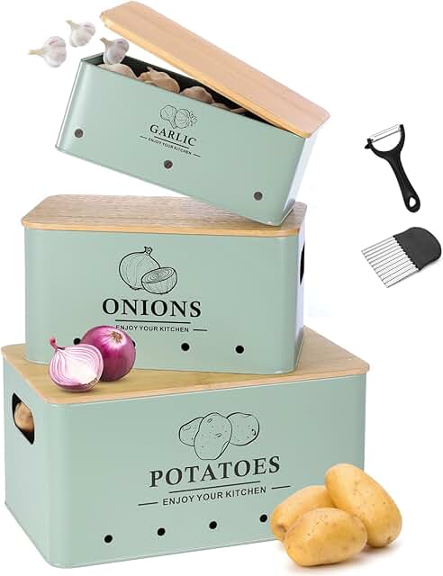 Set of 3 Vegetable Storage Containers with Wooden Lids