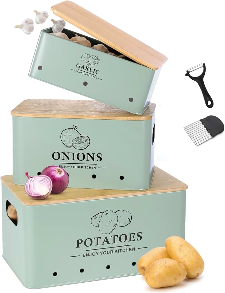 Set of 3 Vegetable Storage Containers with Wooden Lids