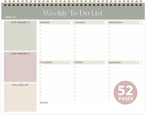 Weekly To Do List Notepad with 52 Sheets