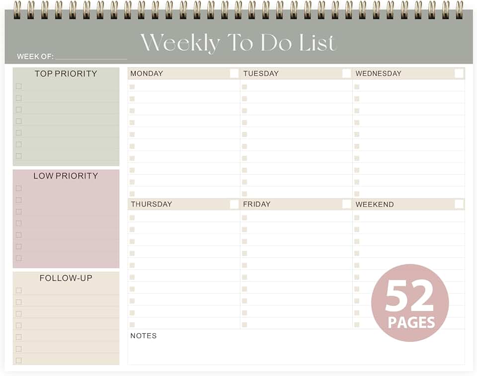 Weekly To Do List Notepad with 52 Sheets