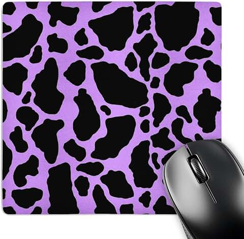 Purple and white cow print mouse pad, 8 x 8 inches