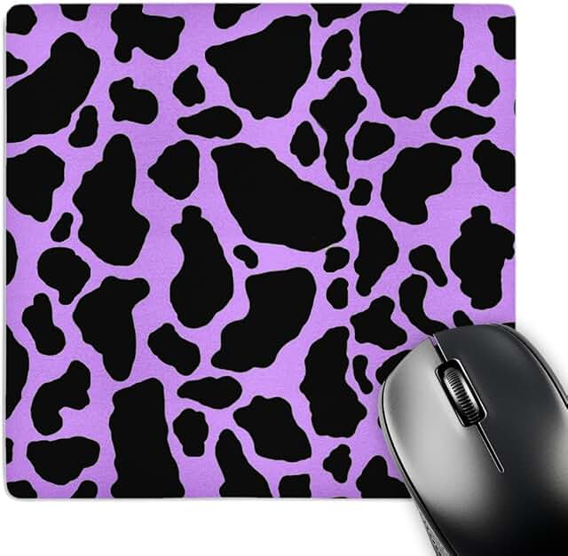 Purple and white cow print mouse pad, 8 x 8 inches