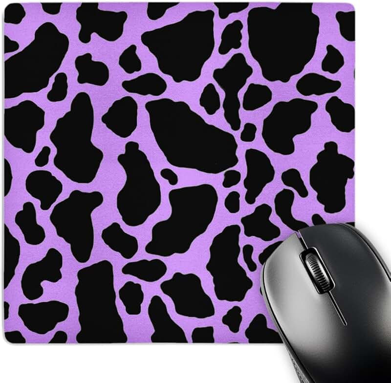 Purple and white cow print mouse pad, 8 x 8 inches