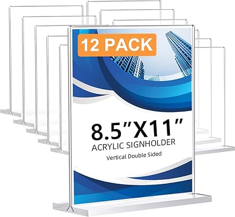 Set of 12 clear acrylic sign holders for 8.5 x 11 displays