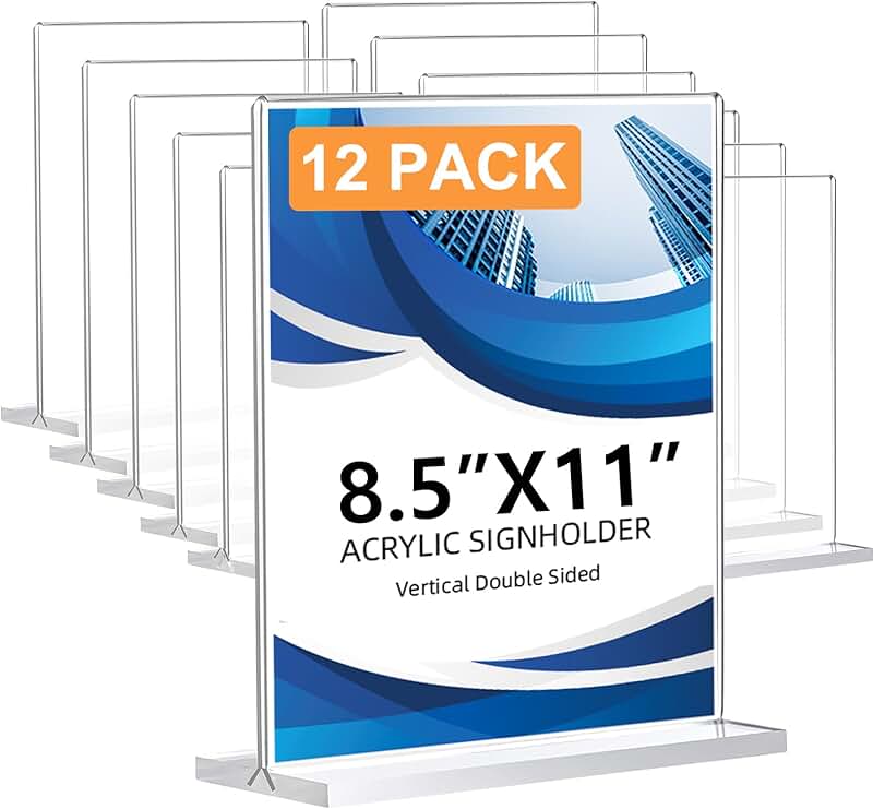 Set of 12 clear acrylic sign holders for 8.5 x 11 displays