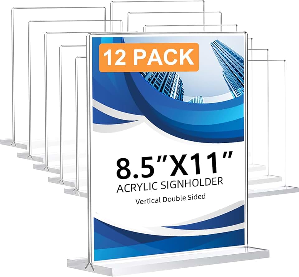Set of 12 clear acrylic sign holders for 8.5 x 11 displays