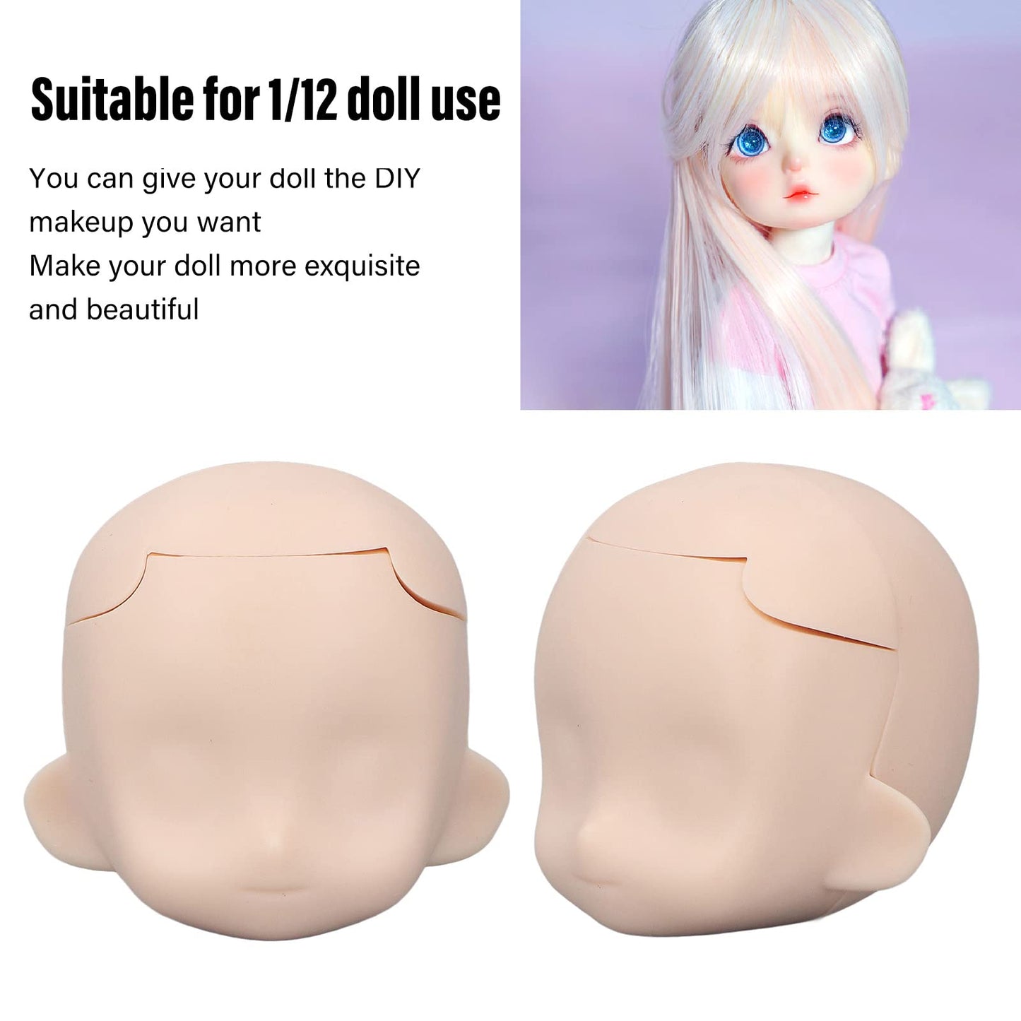 1/12 Milky White Silicone Doll Head for Crafting