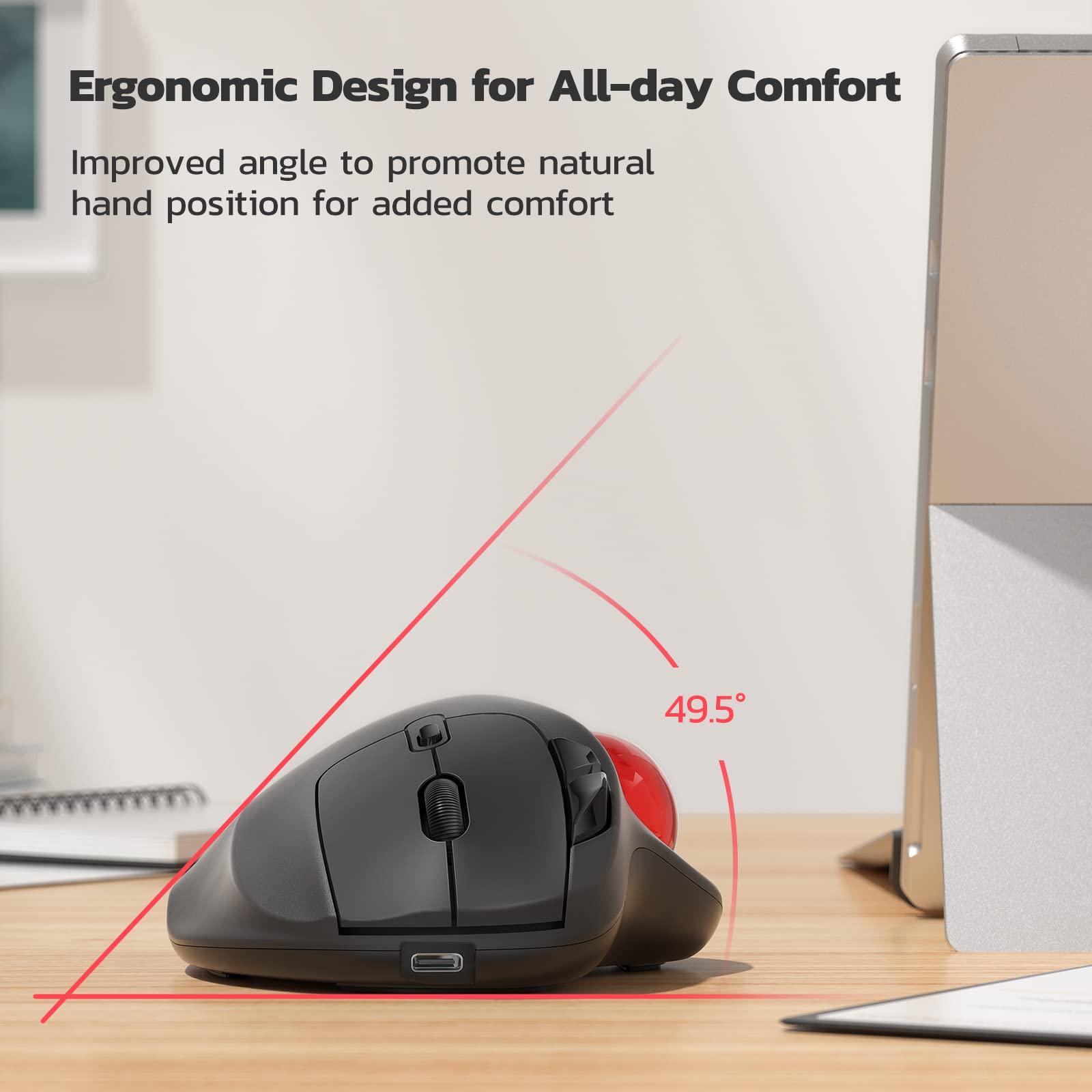 Wireless Trackball Mouse, Rechargeable Ergonomic Mouse, Easy Thumb Control, Precise & Smooth Tracking, 3 Device Connection (Bluetooth or USB), Compatible for PC, Laptop, iPad, Mac, Windows, Android