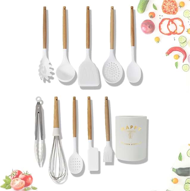 11-piece silicone kitchen utensil set with holder