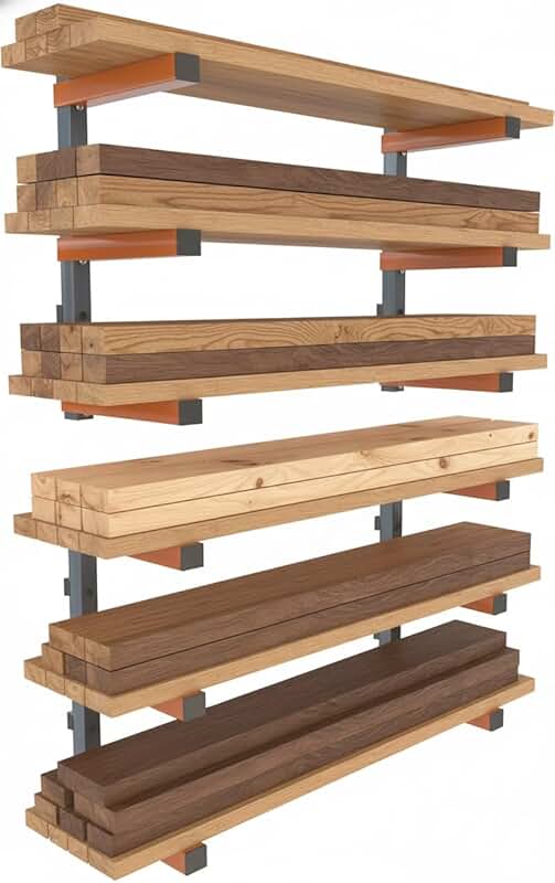 Two 3-Level Wall Mount Wood Racks for Garage Storage