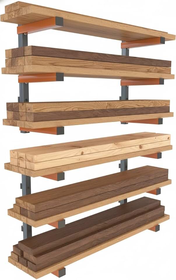 Two 3-Level Wall Mount Wood Racks for Garage Storage