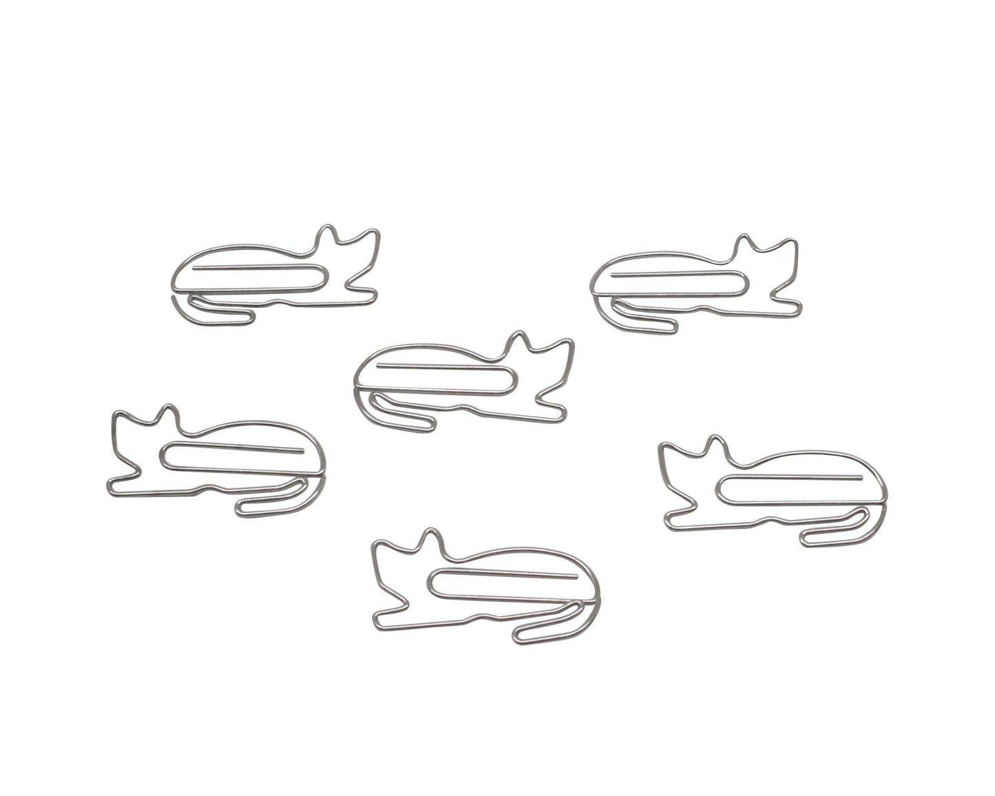 Cat-shaped paper clips in silver tin, 100 pieces