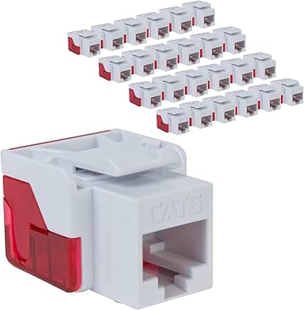 25-pack white CAT6 keystone jacks with inline IDC, easy termination