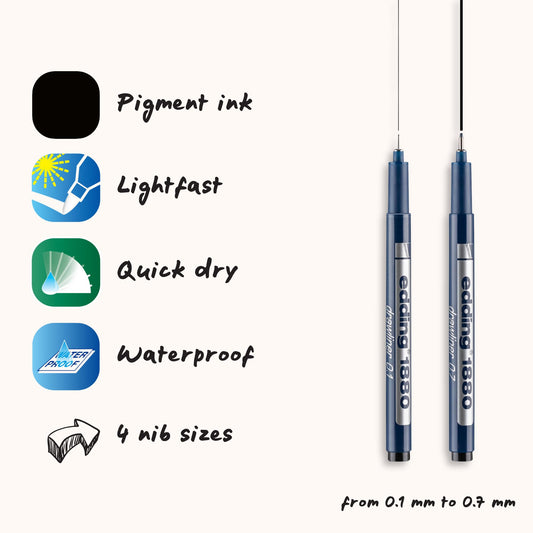 Set of 4 black fineliner pens, 0.25-0.7 mm