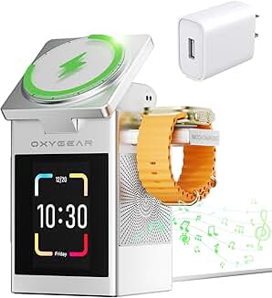 Wireless Charging Station with Touch Screen, Speaker, and Alarm