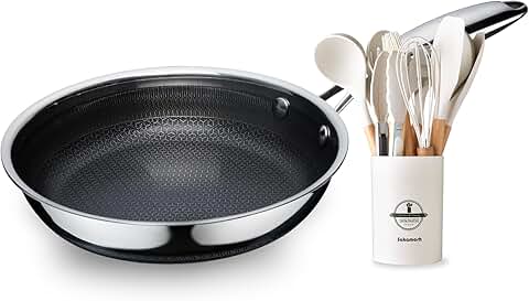 Frying Pan and Silicone Utensil Set Bundle