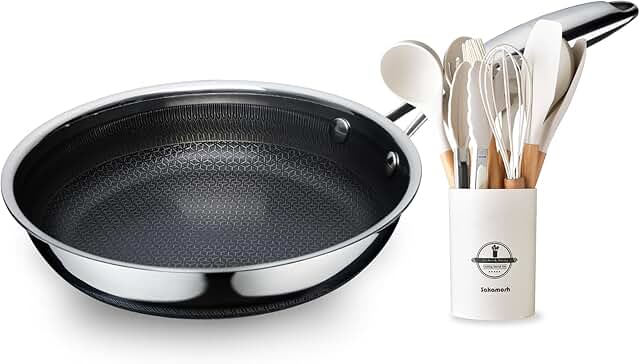Frying Pan and Silicone Utensil Set Bundle