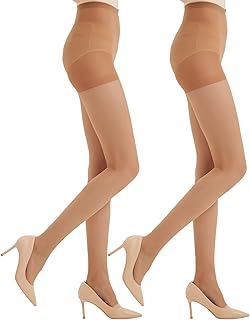 Two Pairs of Women's Black Tights with Control Top and Reinforced Toes