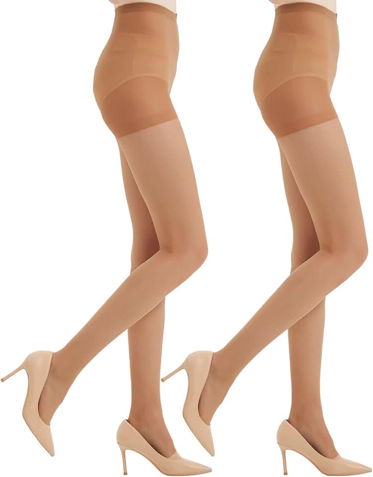 Two Pairs of Women's Black Tights with Control Top and Reinforced Toes