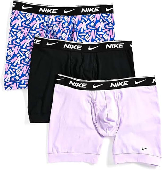 Men's stretch cotton boxer briefs, 3-pack, violet floral, medium