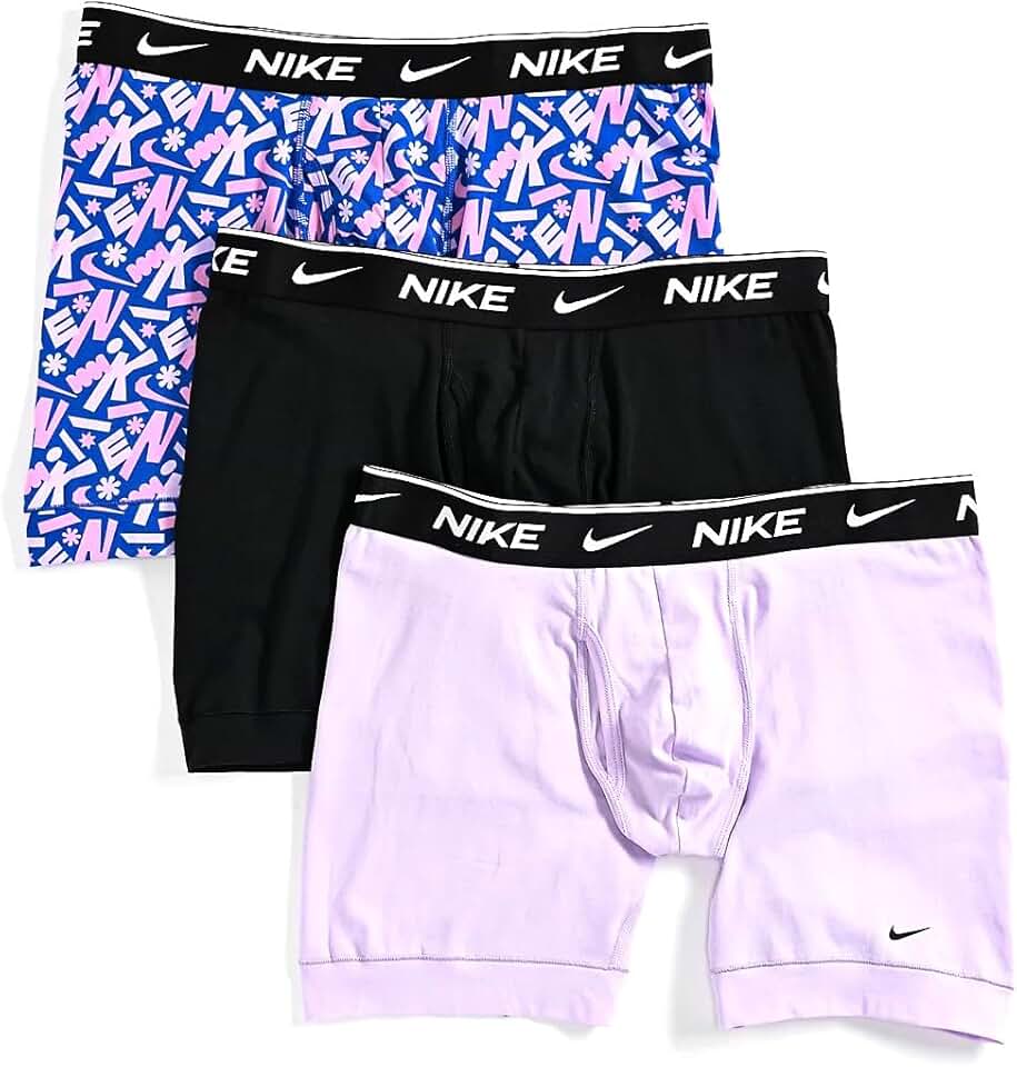 Men's stretch cotton boxer briefs, 3-pack, violet floral, medium