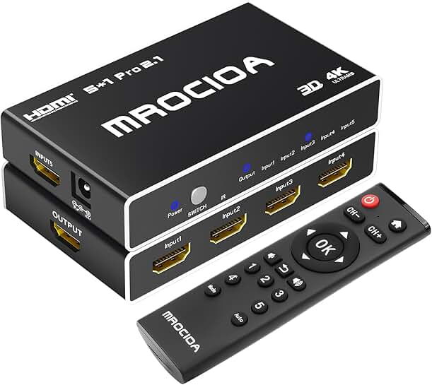 8K HDMI Switch 5 in 1 Out with Remote and App