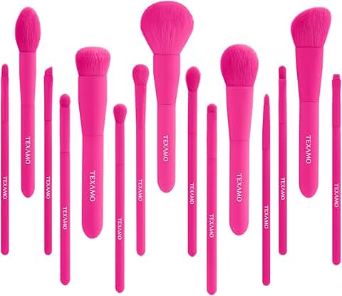 15-Piece Premium Synthetic Makeup Brush Set in Hot Pink