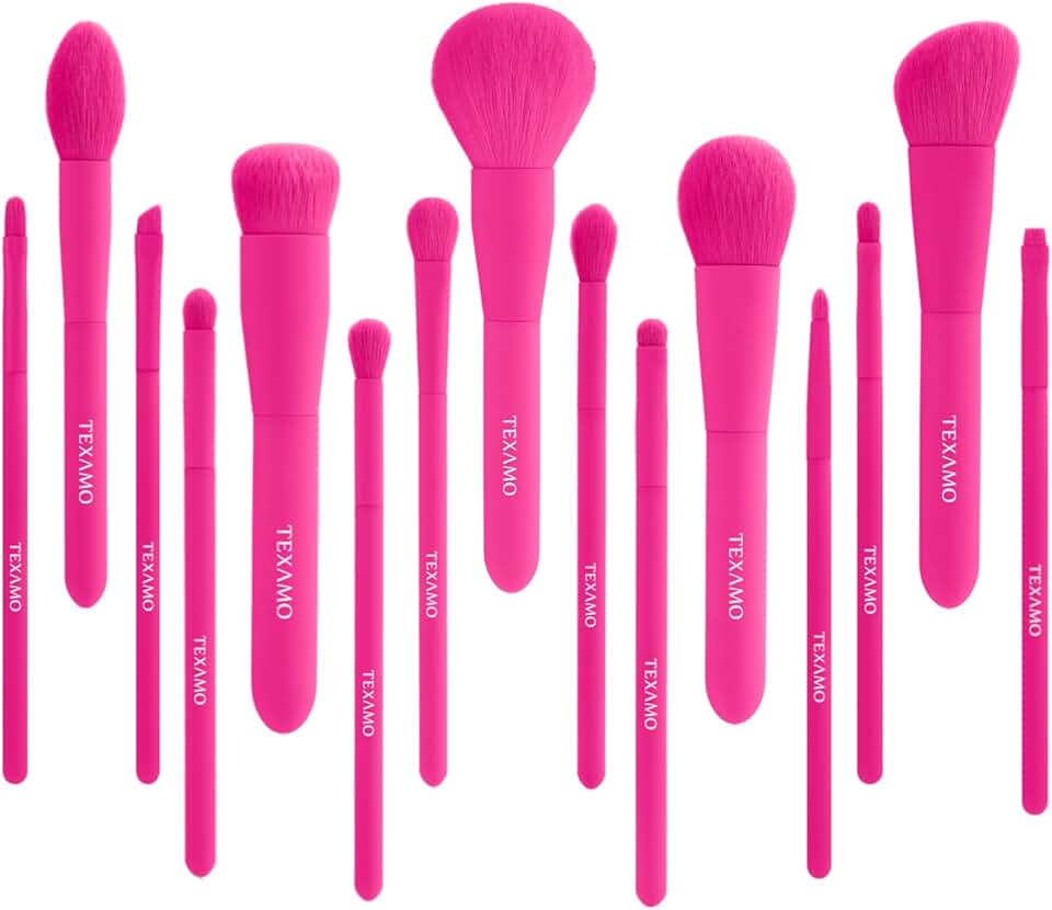 15-Piece Premium Synthetic Makeup Brush Set in Hot Pink