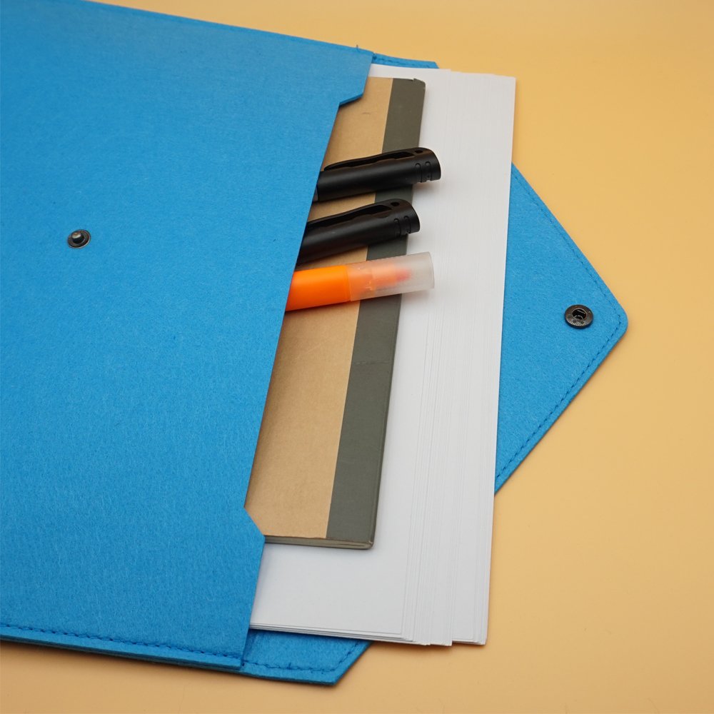 Blue Felt File Folder with Button Closure