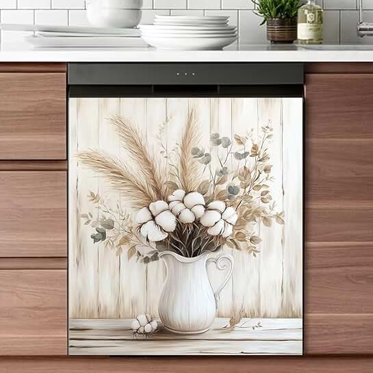 Cotton Flower Wooden Vase Magnetic Cover Panel