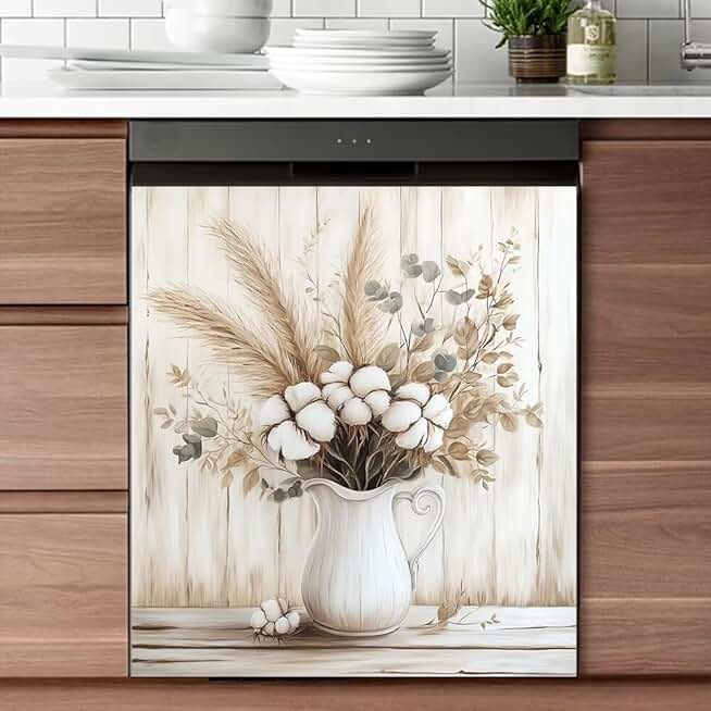 Cotton Flower Wooden Vase Magnetic Cover Panel