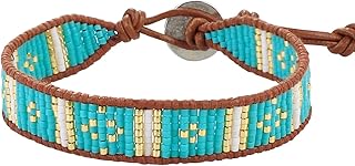 Brown leather wrap bracelet with shell beads