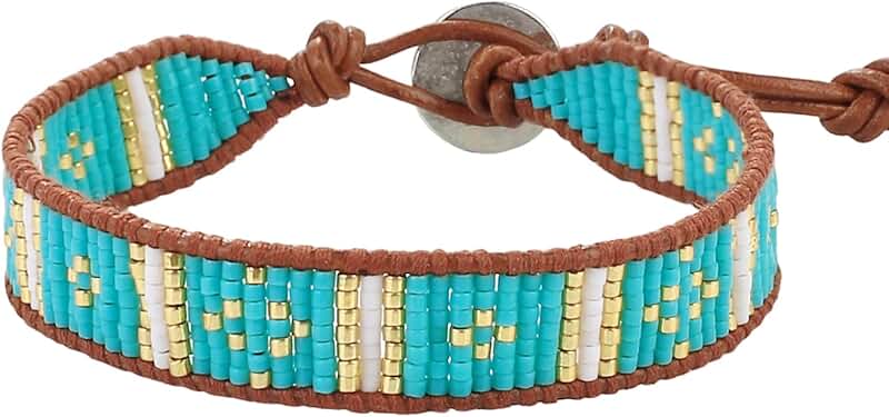 Brown leather wrap bracelet with shell beads