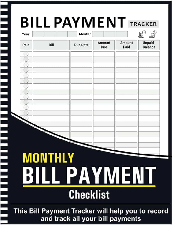 Monthly Bill Payment Checklist Notebook