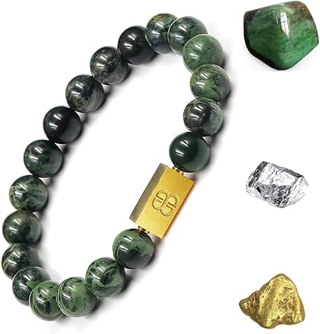 Men's Dark Green Jade and Gold Bead Bracelet