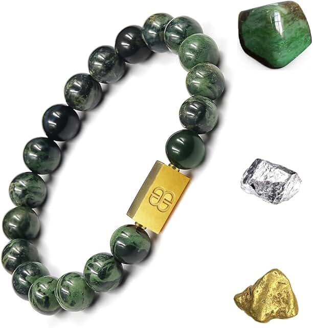 Men's Dark Green Jade and Gold Bead Bracelet