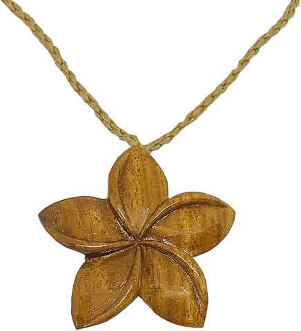 Hand Carved Koa Wood Plumeria Flower Necklace