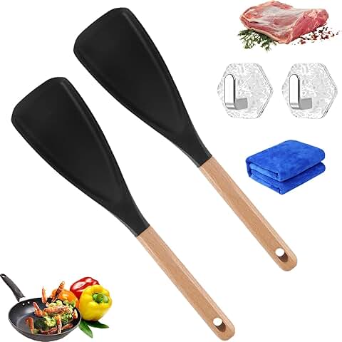 3-in-1 Silicone Cooking Spatula with Wood Handle